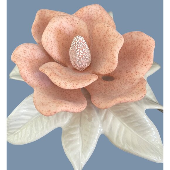 Jamar Mallory SIGNED Ceramic Art Floral Sculpture Peach Cream Magnolia Flower - Picture 3 of 8